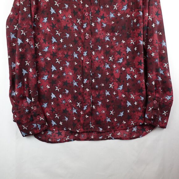 Kut From The Kloth Patriotic Blouse Womens Large Red White Blue Stars USA Button - Picture 13 of 13